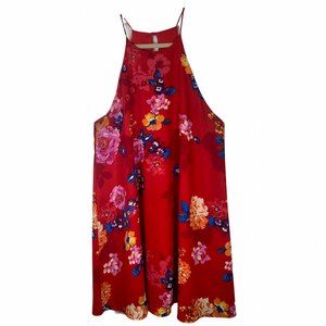 Everly  Floral Dress Red High Neck A-Line